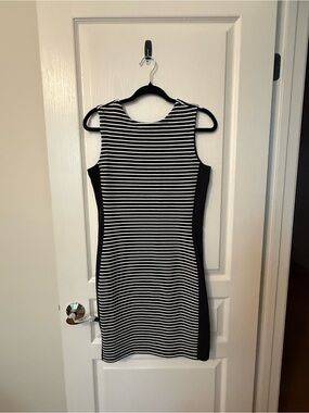 Athleta Black and White Striped Backless Sheath Dress